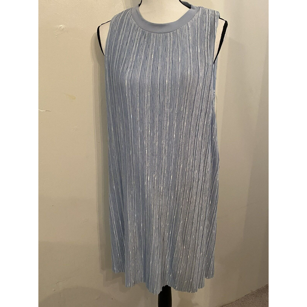 Entro Womens Pleated Party Dress M Powder Blue Shimmer Trapeze Sleeveless Lined